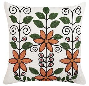 Set di 2 cuscini decorativi in cotone multicolore 50 x 50 cm motivo floreale ricamato a mano sfoderabile con imbottitura in stile boho Beliani