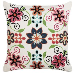 Cuscino decorativo cotone multicolore 50 x 50 cm motivo floreale ricamato a mano sfoderabile imbottito in stile boho Beliani