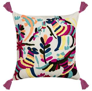 Set di 2 cuscini decorativi in cotone multicolore 50 x 50 cm motivo animale ricamato a mano sfoderabile imbottito in stile boho Beliani