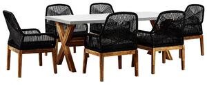 Set da esterno con tavolo in fibra di cemento grigio e 6 sedie in vimini stile moderno industriale Beliani