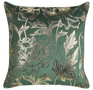 Set di 2 cuscini decorativi velluto verde 45 x 45 cm Accessori decorativi con stampa floreale in foglia d'oro Beliani