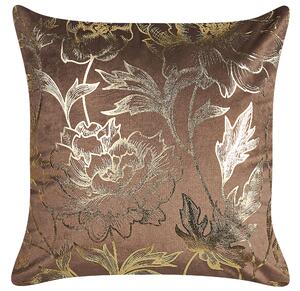 Set di 2 cuscini decorativi in velluto marrone 45 x 45 cm con stampa floreale in lamina d'oro Accessori decorativi glamour Beliani