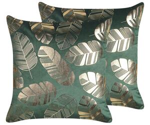 Set di 2 cuscini decorativi velluto verde 45 x 45 cm Foglia d'oro stampa Accessori arredo glamour Beliani