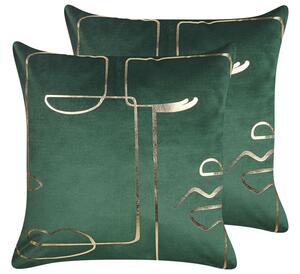 Set di 2 Cuscini decorativi velluto Verde 45 x 45 cm Stampa motivo Viso Accessori decorativi Glamour Beliani