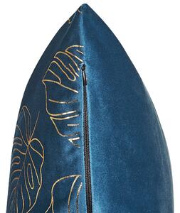 Set di 2 cuscini decorativi velluto Blu 45 x 45 cm Foglia Stampa Glamour Decor Accessori Beliani