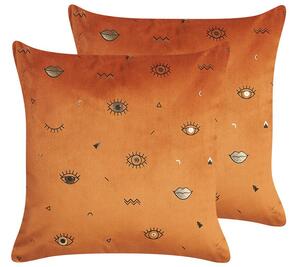 Set di 2 cuscini decorativi velluto Arancione 45 x 45 cm motivo Occhi Accessori decorativi Glamour Beliani