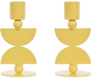 Portacandele in metallo di colore giallo rotondo forma moderna boho candelieri decorazione Beliani