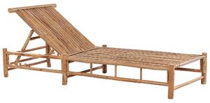 Sedia a sdraio da esterno in bambù naturale e cuscino bianco con schienale regolabile giardino stile classico Beliani