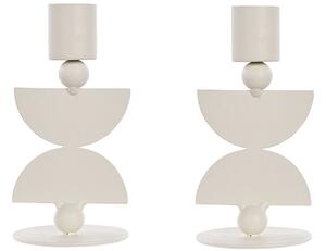 Portacandele in metallo di colore bianco rotondo forma moderna boho candelieri decorazione Beliani