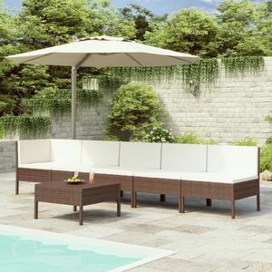 3056771 6 Piece Garden Lounge Set with Cushions Poly Rattan Brown (310185+310189)