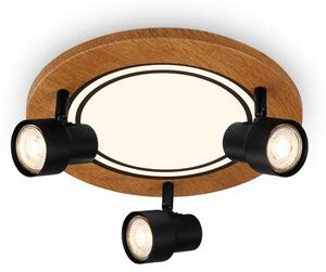 Lampada da soffitto a LED, nero-colore legno, 3xGU10+LED