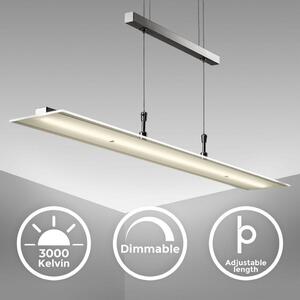 Lampadario LED a sospensione, luce dimmerabile, lampada da soffitto regolabile in altezza per cucina, luce calda, metallo color nickel opaco e vetro, 1 luce LED integrata 20W I 230V I IP20