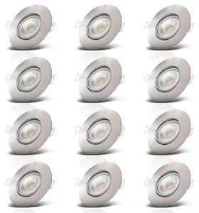B.K.Licht Faretti LED da incasso ultrapiatti orientabili, LED integrati 5W, foro Ø68mm, luce calda 3000K, 460Lm, set di 12 faretti da soffitto rotondi, plastica color nichel opaco 230V IP23