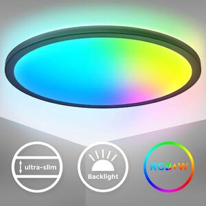 B.K.Licht I Lampada da soffitto LED RGB rotonda I Pannello LED ultra piatto I cambio colore I Lampada da soffitto RGBW dimmerabile I illuminazione indiretta I telecomando I nero