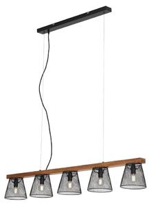 Lampada a sospensione lampada retrò effetto griglia 5x E14 25 W metallo-legno Briloner