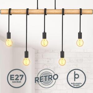B.K.Licht 5 lampada a sospensione a fiamma I metallo e legno I E27 I nero opaco I lampada a sospensione vintage I lampada a sospensione retrò I senza lampadina