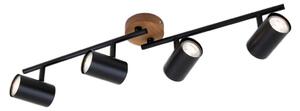 Faretto da soffitto retrò vintage orientabile e girevole 4x GU10 nero base in legno Briloner