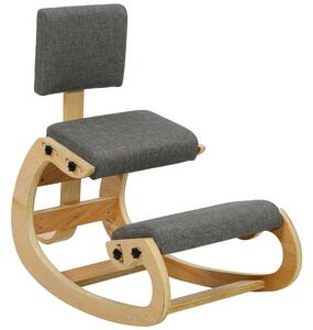 HOMCOM Sedia Ergonomica Inginocchiata da Ufficio e Casa, in Tessuto Effetto Lino, Compensato di Betulla, Grigio | Aosom Italy