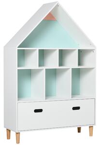 HOMCOM Scaffale Libreria Organizzatore Armadietto a Scomparti per bambini con cassetto scomparto in legno bainco rosa blu|Aosom