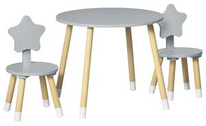 Set con Tavolo per Bambini e 2 Sgabelli Salvaspazio con schienale a forma di stella, per 18 mesi a 4 anni, in MDF e legno,Grigio |Aosom Italy