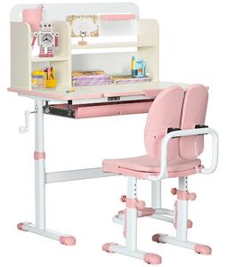 ZONEKIZ Banco Scuola con Sedia per Bambini 3-12 Anni, Altezza Regolabile e Piano Inclinabile, Rosa|Aosom
