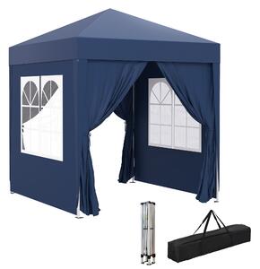 Outsunny Gazebo Pieghevole Pop Up con 4 Pareti Rimovibili in Poliestere e Acciaio, 2x2 m, Blu | Aosom Italy
