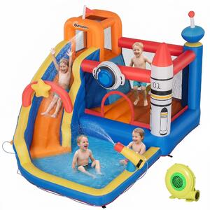 Outsunny Gioco Gonfiabile per Bambini 3-8 Anni a tema Spazio in Tessuto Oxford con Borsa da Trasporto, 11 Paletti e Toppe Inclusi, 340x270x227 cm