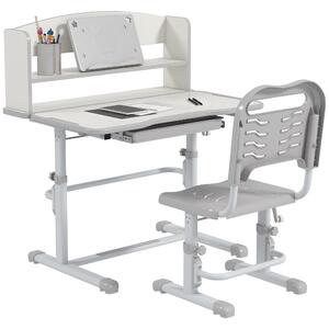 ZONEKIZ Banco Scuola con Sedia per Bambini 6-12 Anni, Scrivania Altezza Regolabile e Sedia Inclinabile, Set Studio Ergonomico|Aosom Italy