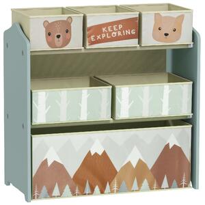 ZONEKIZ Scaffale Portagiochi per Bambini con 6 Contenitori Rimovibili in Tessuto, 63x30x66cm, Verde|Aosom