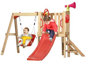 Outsunny Set con Scivolo e Altalena da Giardino per Bambini Età 18-48 Mesi, in Legno e Plastica, Rosso|Aosom