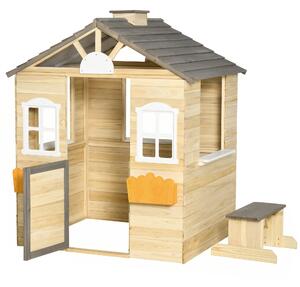 Outsunny Casetta Bimbi 3-7 Anni a 2 Finestre con Portavasi e Panchina, in Legno di Abete e PP, 113Lx94x134.5 cm|Aosom
