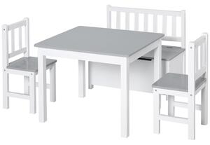 HOMCOM Set con Tavolo per Bambini con contenitore, 2 Sedie e Cassapanca, Legno, Spazio Creativo in Cameretta, Bianco e Grigio|Aosom Italy