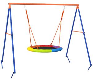 Outsunny Altalena da Giardino a Nido per 1-2 Bambini in Metallo Rinforzato, 196x172x180cm, Multicolore