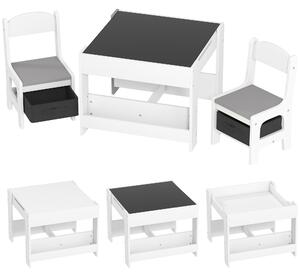 HOMCOM Set Tavolino per Bambini e 2 Sedie, Piano del Tavolo 2 in 1 con Lavagna e Contenitori, Grigio|Aosom