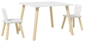 AIYAPLAY Set Tavolo e 2 Sedie per Bambini con Schienale a Orecchie di Coniglio, Età 3-6 Anni, Bianco