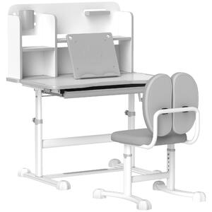 AIYAPLAY Set Tavolo e Sedie per Bambini 6-12 Anni, Scrivania con Altezza Regolabile e Sedia Inclinabile, Set Studio Ergonomico, Grigio | Aosom Italy