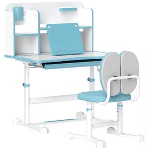 AIYAPLAY Set Scrivania e Sedia Regolabili per Bambini con Piano Inclinabile e Cassetto Scaffale Ergonomico Blu per Studio e Gioco |Aosom