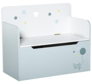HOMCOM Panca Contenitore con Schienale in Legno per Bambini da 3-6 Anni, 60x30x50 cm, Azzurro