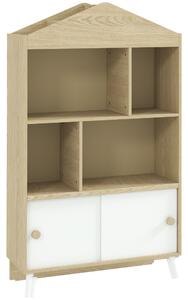 AIYAPLAY Libreria per Bambini in Legno con Ripiani Aperti e Armadietto Inferiore, 80x30x140.5 cm, Bianco e color Legno