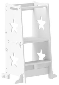 AIYAPLAY Scala Montessori Convertibile in Set Tavolo e Sedie con Barra di Sicurezza, in Legno, 60x44.5x86 cm, Bianco