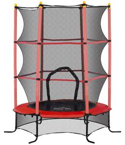 HOMCOM Trampolino Elastico per Bambini Ø1.6x1.9 m con Rete di Sicurezza e Pali Imbottiti, Età 3-10 Anni, Rosso