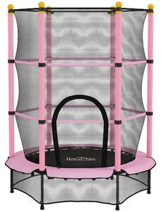 HOMCOM Tappeto Elastico per Bambini con Rete di Sicurezza e Pali Imbottiti Età 3-10 Anni, Ø140 x 190 cm, Rosa