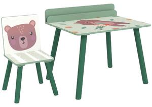 AIYAPLAY Set Sedia e Tavolino per Bambini con Ripiano Portaoggetti, in MDF e Legno di Pino, Verde