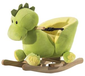 HOMCOM Cavallo a Dondolo per Bambini in Legno, a Forma di Dinosauro, Cavalluccio per Bambini con Cintura di Sicurezza, Verde e Giallo | Aosom Italy