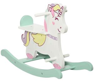 AIYAPLAY Cavallo a Dondolo per Bambini 1-3 Anni con Maniglie, Schienale e Pedali in MDF, 68L x 27P x 47.5A cm, Blu Rosa Bianco|Aosom
