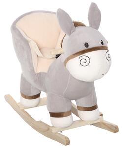 HOMCOM Cavallo a Dondolo Forma Asino per Bambini 18-36 Mesi Seduta Imbottita con Suono e Batterie Grigio Max.carico 40kg|Aosom.it