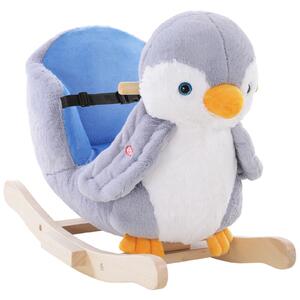 HOMCOM Cavallo a Dondolo a Pinguino in Peluche con 32 Musiche e Cintura di Sicurezza, Età 18 Mesi