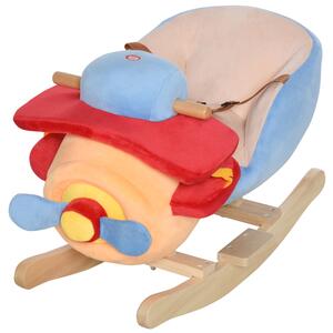HOMCOM Dondolo a Forma di Aeroplano per Bambini di Età Superiore a 18 Mesi con Musica Incorporata in Legno Alamo, Max:60kg 60x33x45cm|Aosom