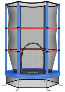 HOMCOM Tappeto Elastico per Bambini 3-6 Anni con Rete di Protezione, 6 Colonne e 3 Ingressi, Ø140x190 cm, Blu e Nero