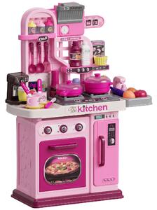 AIYAPLAY Cucina Giocattolo per Bambini da 33 Pezzi con Luci, Suoni e Rubinetto, in PP e ABS, 53x22x69 cm, Rosa